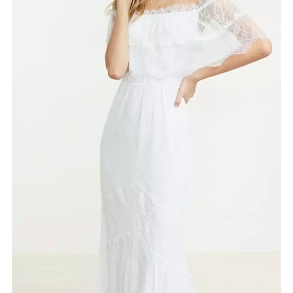 Express Dresses & Skirts - Express Long lace maxi dress off shoulder white